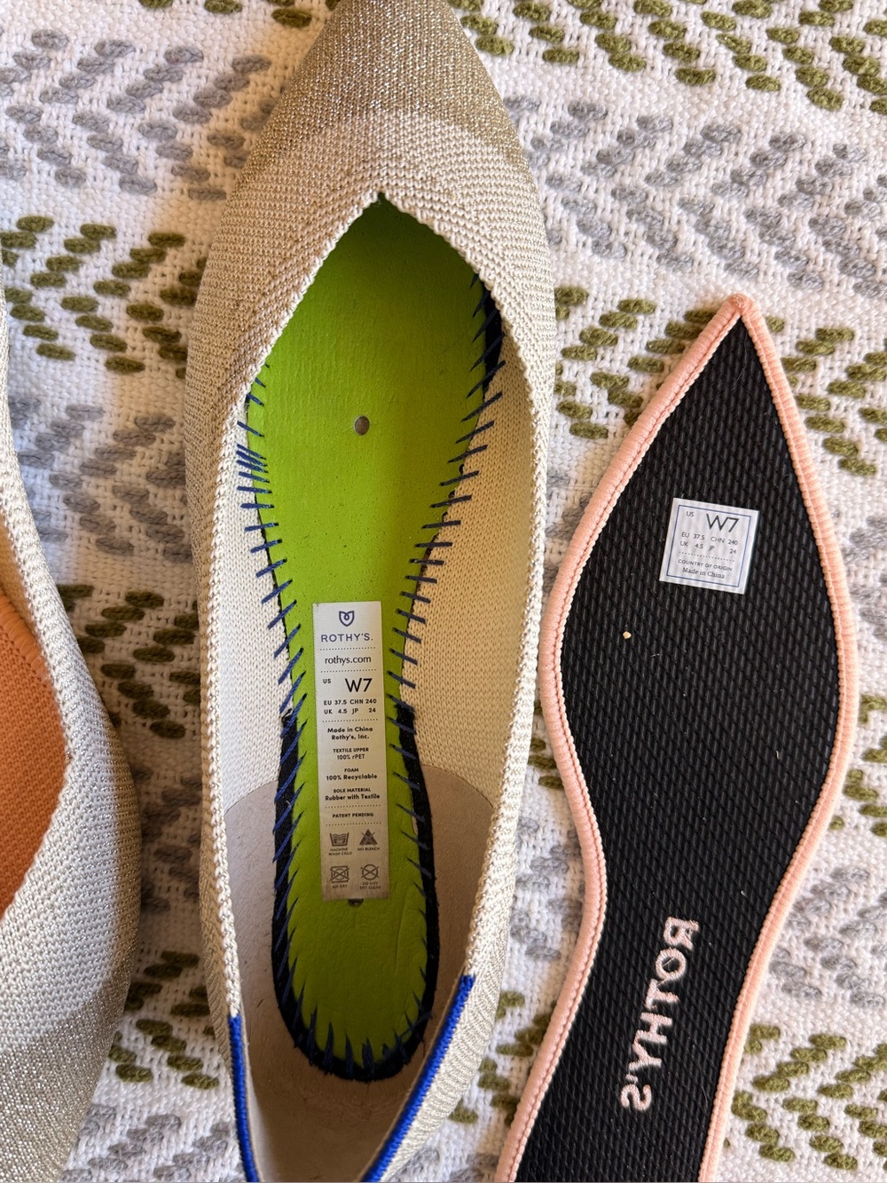 Rothy's Diamond Metallic Pointed Knit Flats size 7 - Picture 4 of 5
